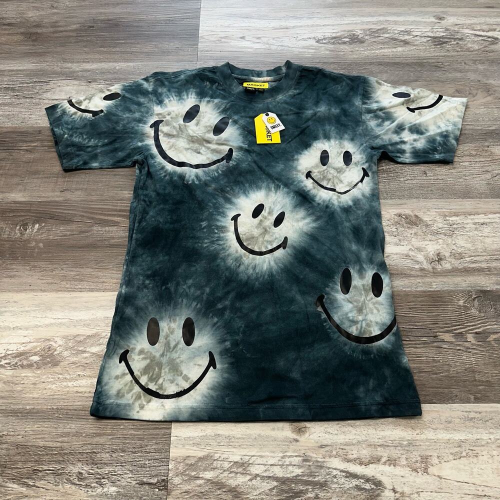 Chinatown‎ Market T-Shirt Smiley Shibori Dye Blue White Mens S Crewneck NWT